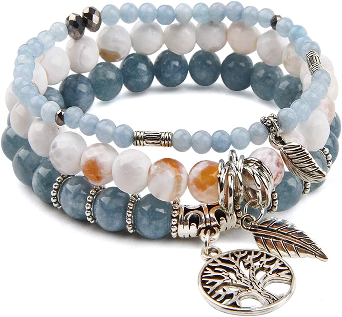 230816063218592_1 Tree of Life Turquoise Jasper & Tibetan Agate Gemstone Chakra Beaded Bracelet | Beach Charm Bracelet Set - Ocean Jewelry…… - Image 1